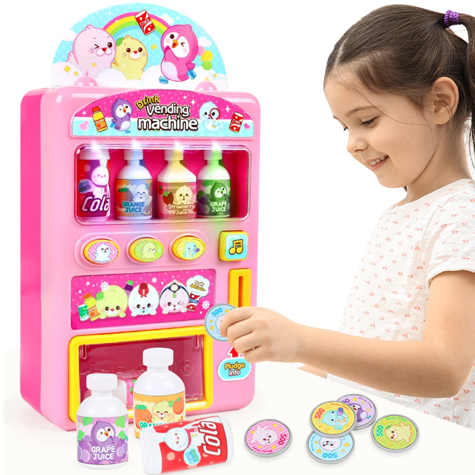 Woleigiao Interactive Drink Vending Machine Toy Pretend Electronic Drink Machines Early Developmental Toy Develop of Life with Music and Light for Boys & Girl