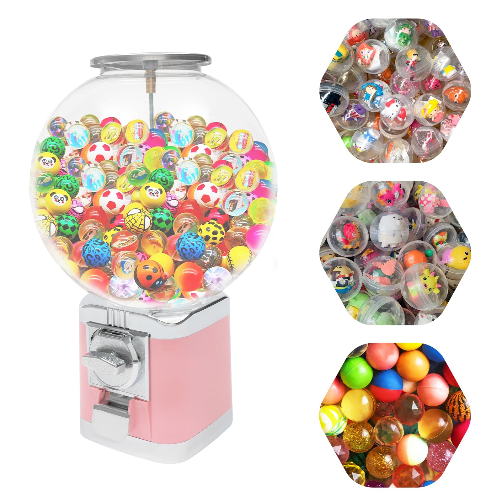 Coin Gumball Machine Toy Vending Machine,11 Inch Mini Vending Machine for Kids,Gumball Bank,Metal Candy Dispenser,Home Vending Machine,Vintage Gum Ball Machine(Pink)