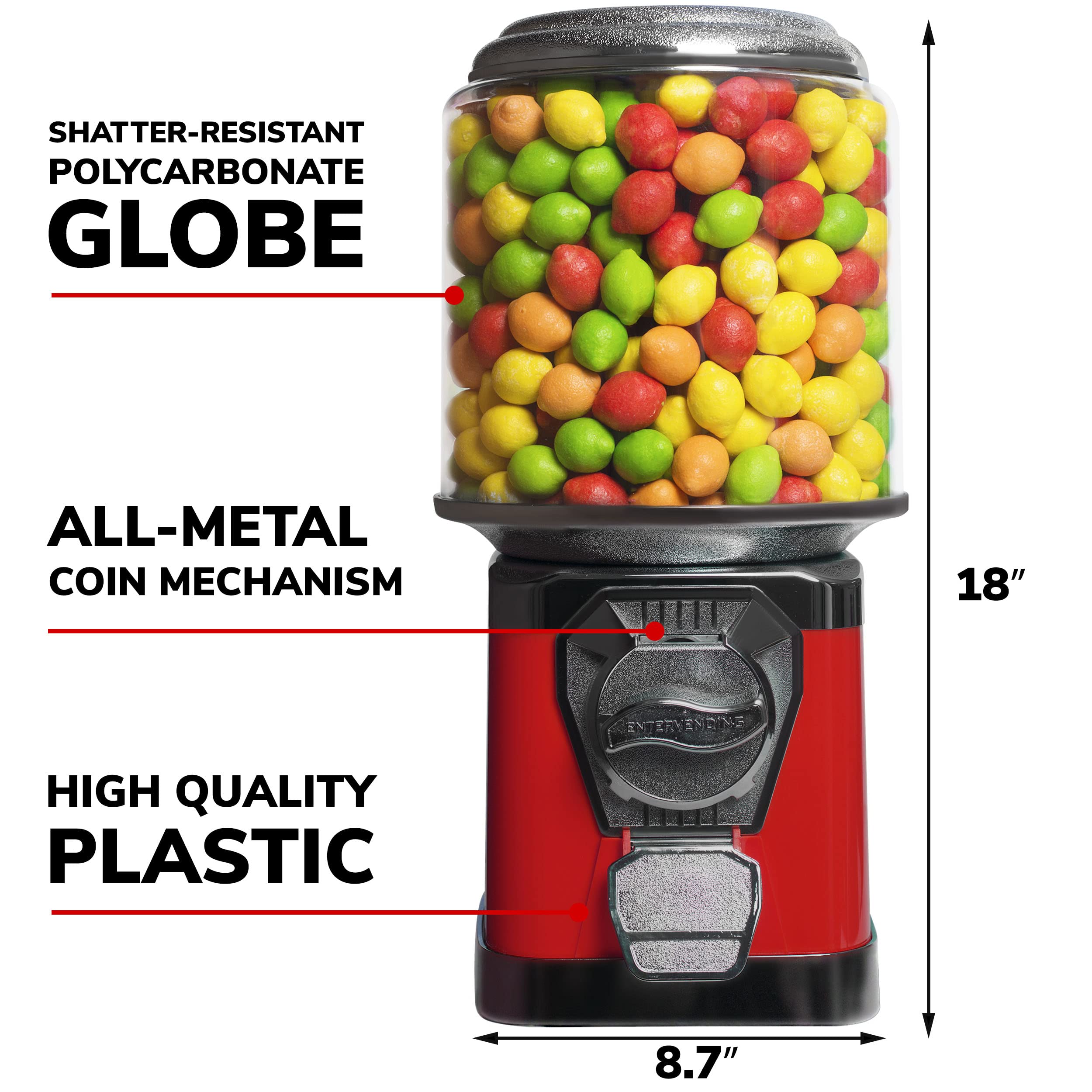 Gumball Vending Machine with Metal Stand & 3.4LB of Gumballs Refill Bag - Bubble Gum Vending Machine for Kids, Stand & Gum Bundle - Coin Gumball Machine