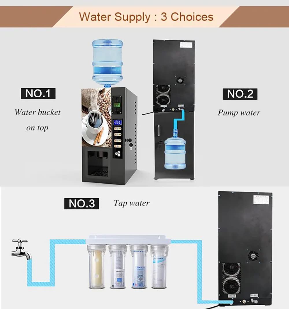 ROOMEDAL Coffee Vending Machine, Smart Commercial Self Coin Payment, 3 Flavor Instant Hot Coffee Vending Machine Coffeemaker, Automatic Cup Drop System (Coin Payment)