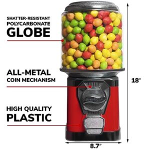 Gumball Machine for Kids with Refill - Red Vending Machine with Cylinder Globe and 1" Bouncy Balls Refill - Bubble Gum Machine for Kids - Home Vending Machine - Coin Gumball Machine - Bubblegum