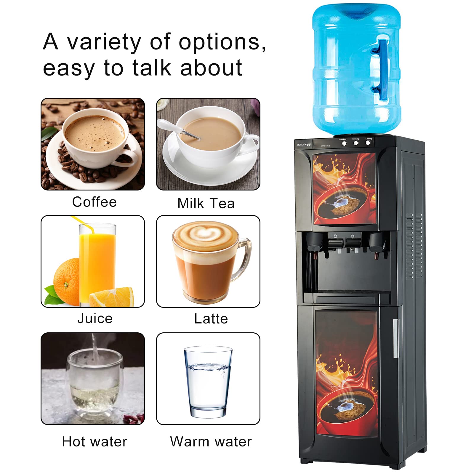 Gusohapy 2 Flavors Top Loading Commercial Instant Coffee Milk Tea Machine Commercial Beverage Dispenser Self Cleaning