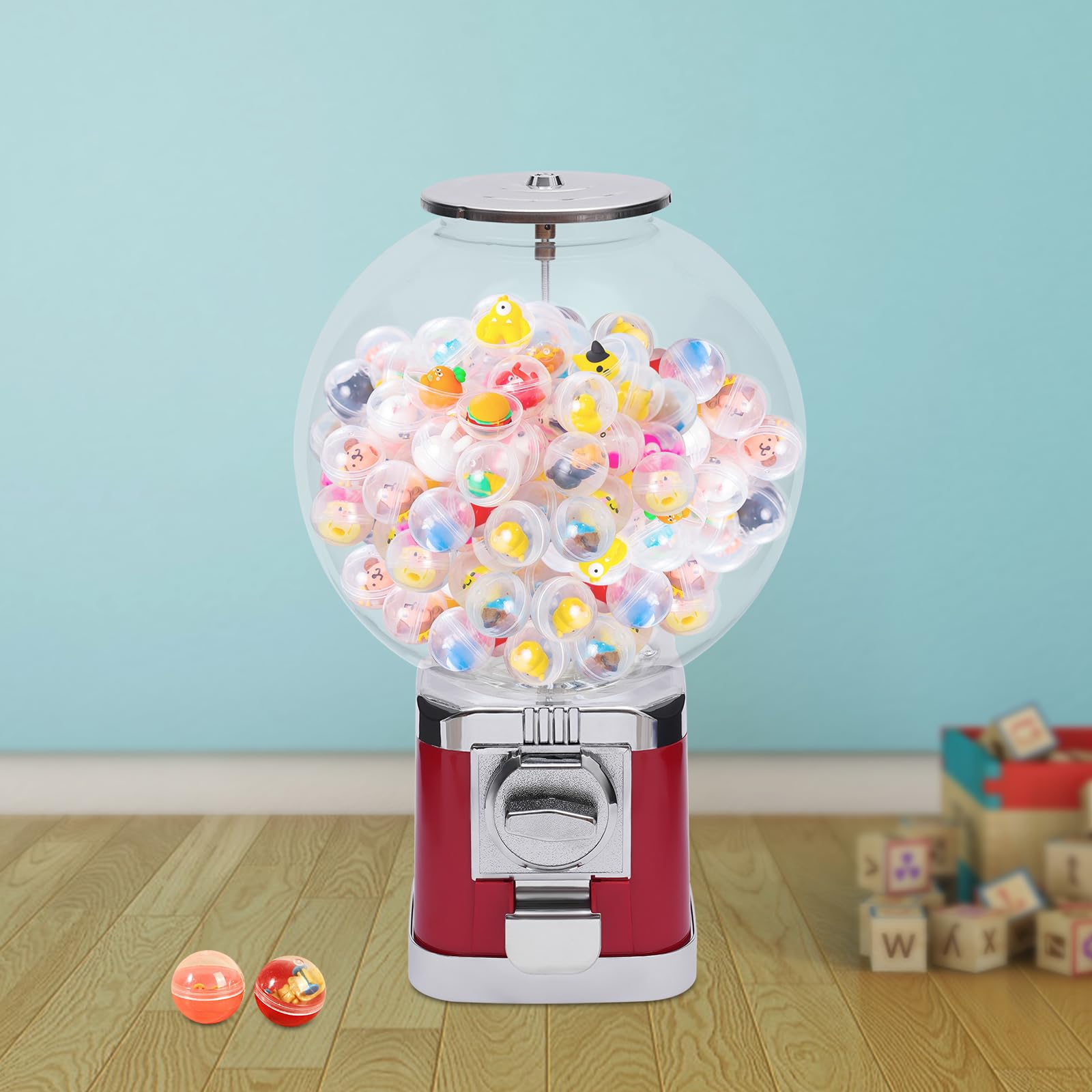 Gumball Machine, Gum Ball Candy Machine Mini Vending Machine Hold 500 Balls or Candies with a Diameter of 1.26 Inch, Candy Vending Machine for Birthdays, Christmas and Kiddie Parties (red)