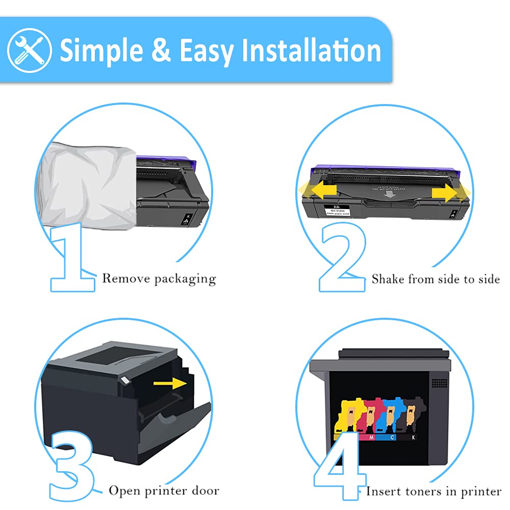 LAIPENG 4 Colors Compatible Toner Cartridge M C250 P C300 P C301 C250H C300W for Ricoh M C250FWB P C301W Printers, High Capacity 6,900 for Black & 6,300 Pages for Cyan Magenta Yellow