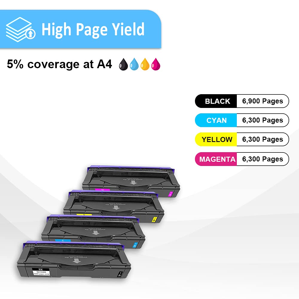 LAIPENG 4 Colors Compatible Toner Cartridge M C250 P C300 P C301 C250H C300W for Ricoh M C250FWB P C301W Printers, High Capacity 6,900 for Black & 6,300 Pages for Cyan Magenta Yellow