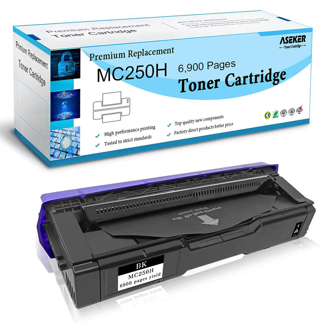 ASEKER Compatible M C250H Toner Cartridge 408336 for Ricoh M C250 C250FW C250FWB P C300 C300W C301 C301W Printer High Capacity 6900 Pages （Black x 1）