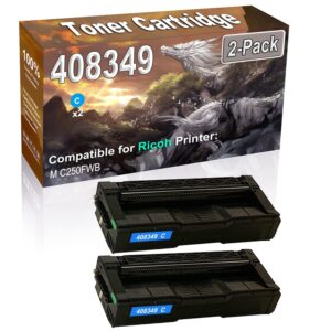2-pack compatible high capacity m c250 (408349) imaging toner cartridge used for ricoh m c250fwb printer (cyan)