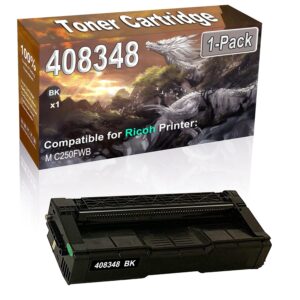 1-pack compatible high capacity m c250 (408348) imaging toner cartridge used for ricoh m c250fwb printer (black)