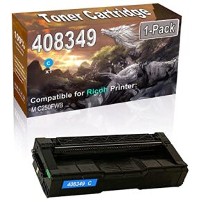 1-pack compatible high capacity m c250 (408349) imaging toner cartridge used for ricoh m c250fwb printer (cyan)