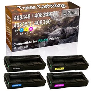 4-pack (bk/c/y/m) compatible high yield m c250 (408348 408349 408351 408350) printer toner cartridge use for ricoh m c250fwb printers