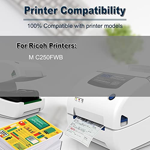 4-Pack (BK/C/Y/M) Compatible High Yield M C250 (408348 408349 408351 408350) Printer Toner Cartridge use for Ricoh M C250FWB Printers