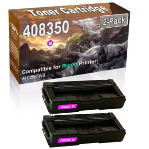 2-pack compatible high capacity m c250 (408350) imaging toner cartridge used for ricoh m c250fwb printer (magenta)