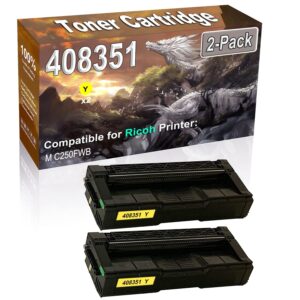 2-pack (yellow) compatible m c250fwb color toner cartridge (high capacity) replacement for ricoh m c250 (408351) toner cartridge