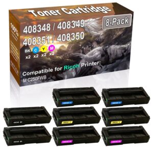 8-Pack (2BK/2C/2Y/2M) Compatible High Yield M C250 (408348 408349 408351 408350) Printer Toner Cartridge use for Ricoh M C250FWB Printers