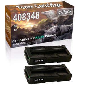 2-pack compatible high capacity m c250 (408348) imaging toner cartridge used for ricoh m c250fwb printer (black)