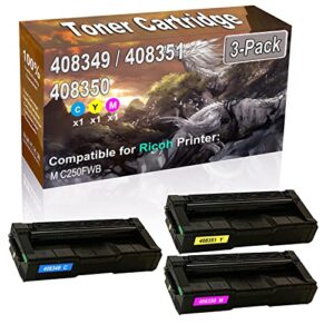 3-pack (c/y/m) compatible m c250fwb color toner cartridge (high capacity) replacement for ricoh m c250 (408349 408351 408350) printer toner cartridge