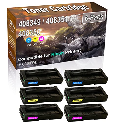 6-Pack (2C/2Y/2M) Compatible High Capacity M C250 (408349 408351 408350) Imaging Toner Cartridge Used for Ricoh M C250FWB Printer