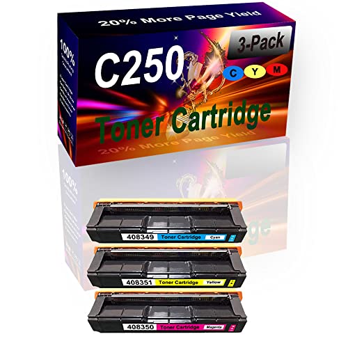 SINIYA 3-Pack (C+Y+M) Compatible High Yield C250(408349 408351 408350) Printer Toner Cartridge use for Ricoh M C250FWB M C250 Printers