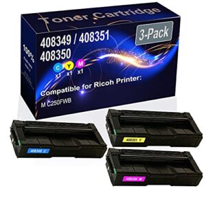 kolasels 3-pack (c+y+m) compatible m c250fwb laser toner cartridge (high capacity) replacement for ricoh m c250 (408349 408351 408350) printer toner cartridge