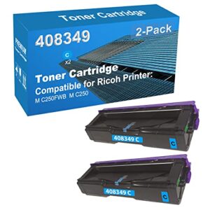 jullu 2-pack (cyan) compatible high capacity 408349 toner cartridge used for ricoh m c250fwb, m c250 printer