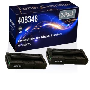 kolasels 2-pack (black) compatible high yield m c250 (408348) printer toner cartridge use for ricoh m c250fwb printers