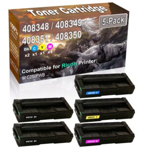 5-pack (2bk/c/y/m) compatible high yield m c250 (408348 408349 408351 408350) printer toner cartridge use for ricoh m c250fwb printers