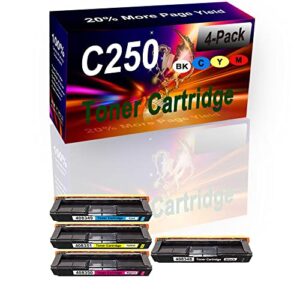 siniya 4-pack (bk+c+y+m) compatible high yield c250(408348 408349 408351 408350) printer toner cartridge use for ricoh m c250fwb m c250 printers