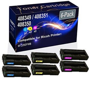 Kolasels 6-Pack (2C+2Y+2M) Compatible M C250FWB Laser Printer Toner Cartridge (High Capacity) Replacement for Ricoh M C250 (408349 408351 408350) Printer Toner Cartridge