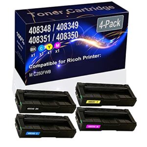 kolasels 4-pack (bk+c+y+m) compatible m c250fwb laser toner cartridge (high capacity) replacement for ricoh m c250 (408348 408349 408351 408350) printer toner cartridge