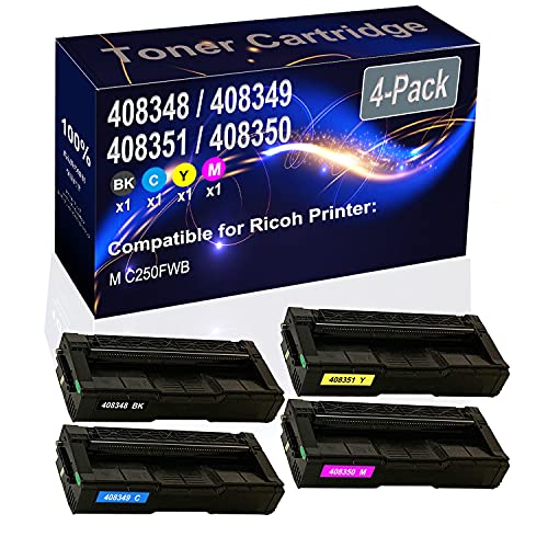 Kolasels 4-Pack (BK+C+Y+M) Compatible M C250FWB Laser Toner Cartridge (High Capacity) Replacement for Ricoh M C250 (408348 408349 408351 408350) Printer Toner Cartridge