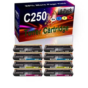 siniya 8-pack (2bk+2c+2y+2m) compatible m c250fwb m c250 printer toner cartridge replacement for ricoh c250(408348 408349 408351 408350) printer toner cartridge