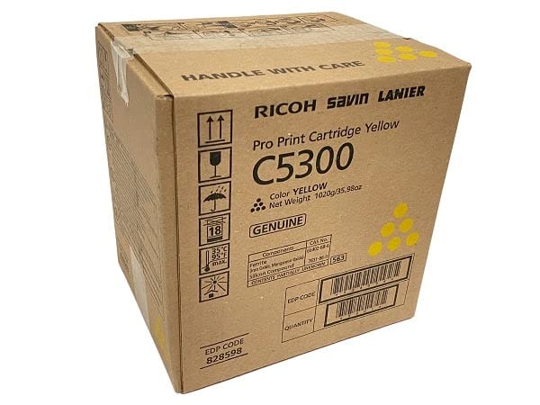 Genuine Ricoh 828598 Yellow Toner Cartridge for use in The Ricoh, Savin, Lanier Pro C5300s/Pro C5310s Printers 26,000 Pages Yield in Retail Packaging