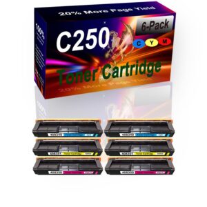 siniya 6-pack (2c+2y+2m) compatible m c250fwb m c250 toner cartridge replacement for ricoh c250(408349 408351 408350) printer toner cartridge