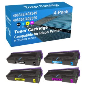 jullu 4-pack (bk+c+y+m) compatible high capacity 408348+ 408349+ 408351+ 408350 toner cartridge used for ricoh m c250fwb, m c250 printer