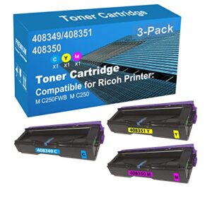 jullu 3-pack (c+y+m) compatible high yield 408349+ 408351+ 408350 laser printer toner cartridge used for ricoh m c250fwb, m c250 printer