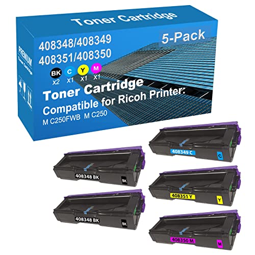 Jullu 5-Pack (2BK+C+Y+M) Compatible High Capacity 408348+ 408349+ 408351+ 408350 Toner Cartridge Used for Ricoh M C250FWB, M C250 Printer