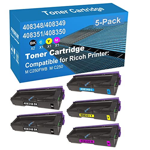 Jullu 5-Pack (2BK+C+Y+M) Compatible High Yield 408348+ 408349+ 408351+ 408350 Laser Printer Toner Cartridge Used for Ricoh M C250FWB, M C250 Printer