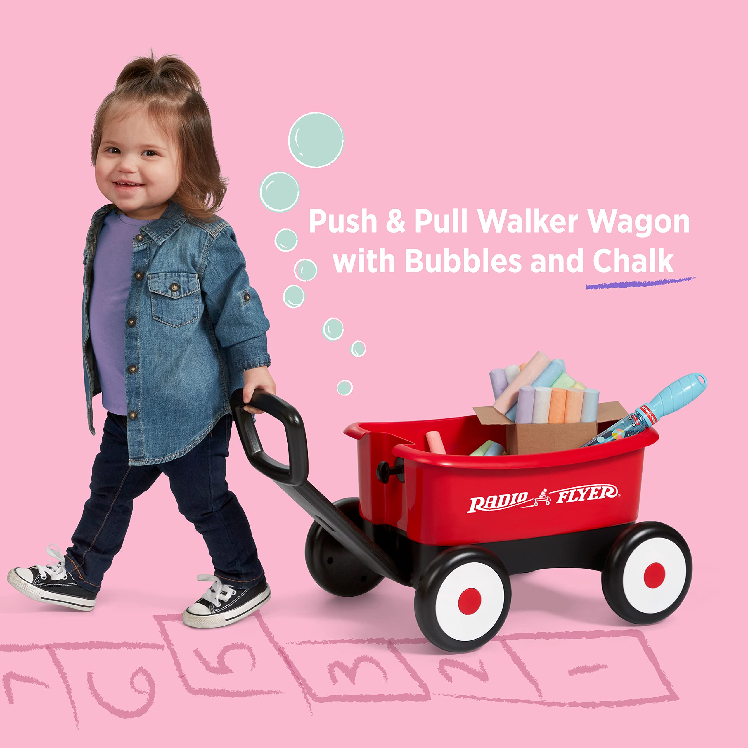 Radio Flyer Summertime Fun My 1st Wagon with Bubbles and Chalk Ages 3+, Red