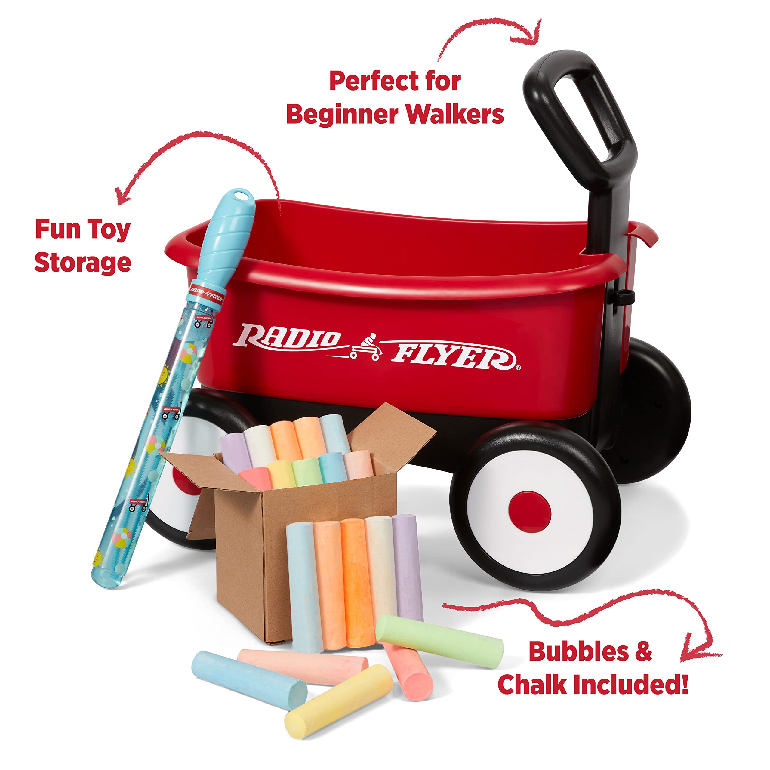 Radio Flyer Summertime Fun My 1st Wagon with Bubbles and Chalk Ages 3+, Red