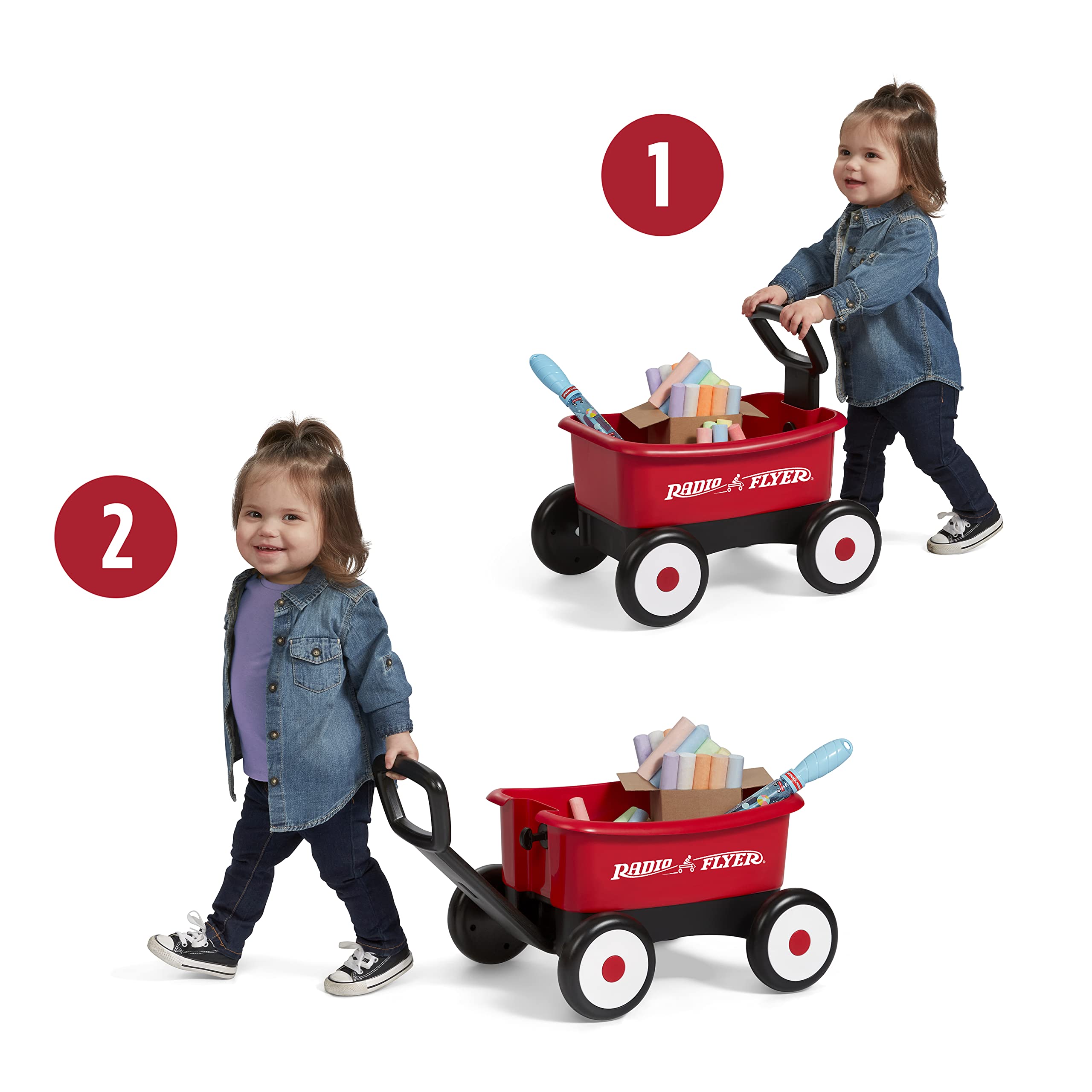 Radio Flyer Summertime Fun My 1st Wagon with Bubbles and Chalk Ages 3+, Red