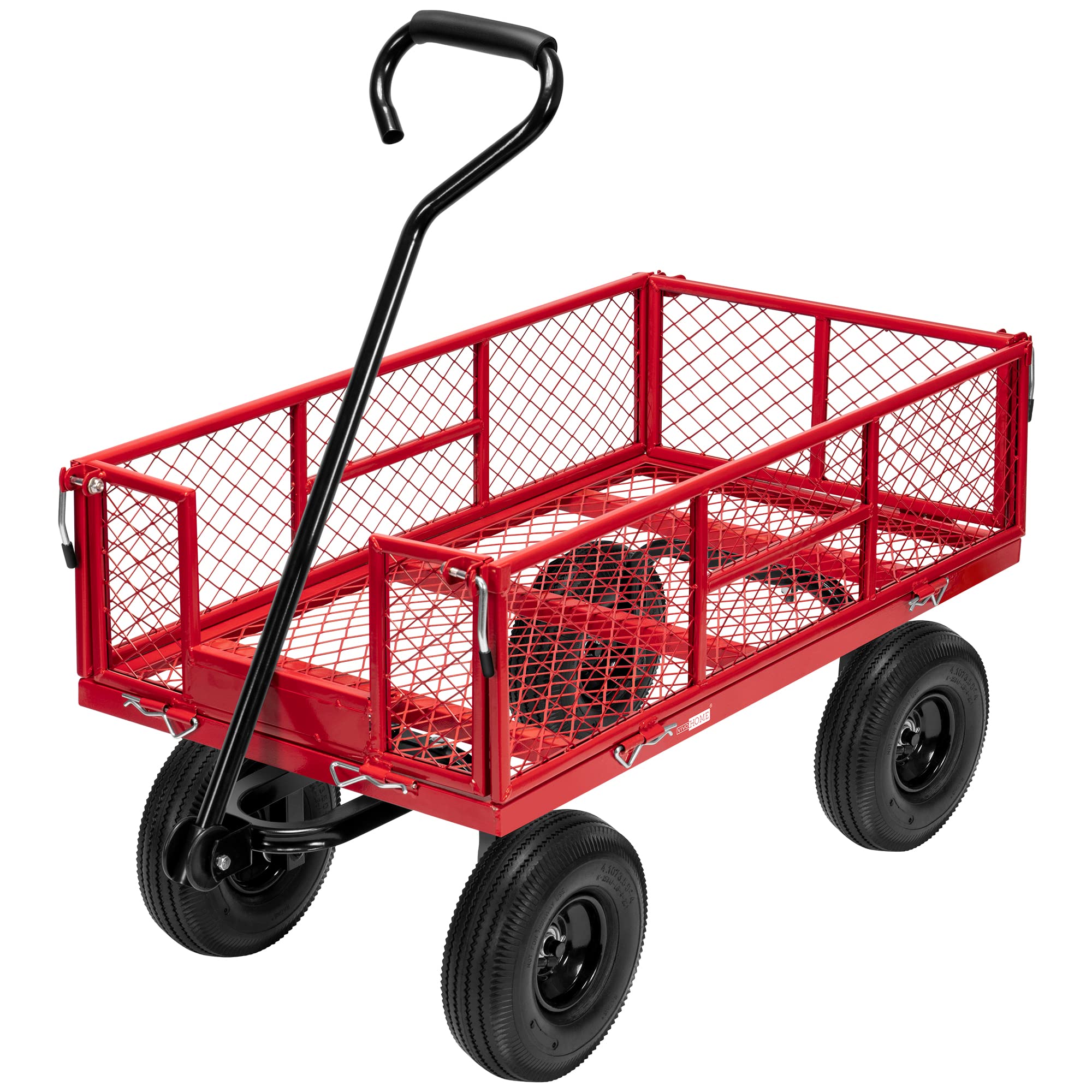 VIVOHOME Heavy Duty 880 Lbs Capacity Mesh Steel Garden Cart Folding Utility Wagon with Removable Sides and 4.10/3.50-4 inch Wheels (Red)