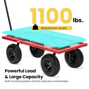 VIVOHOME Heavy Duty 880 Lbs Capacity Mesh Steel Garden Cart Folding Utility Wagon with Removable Sides and 4.10/3.50-4 inch Wheels (Red)