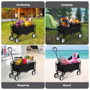 YSSOA Folding Garden Cart PRO, Collapsible Handy Wagon with 360 Degree Swivel Wheels & Adjustable Handle,220lbs Weight Capacity,Black