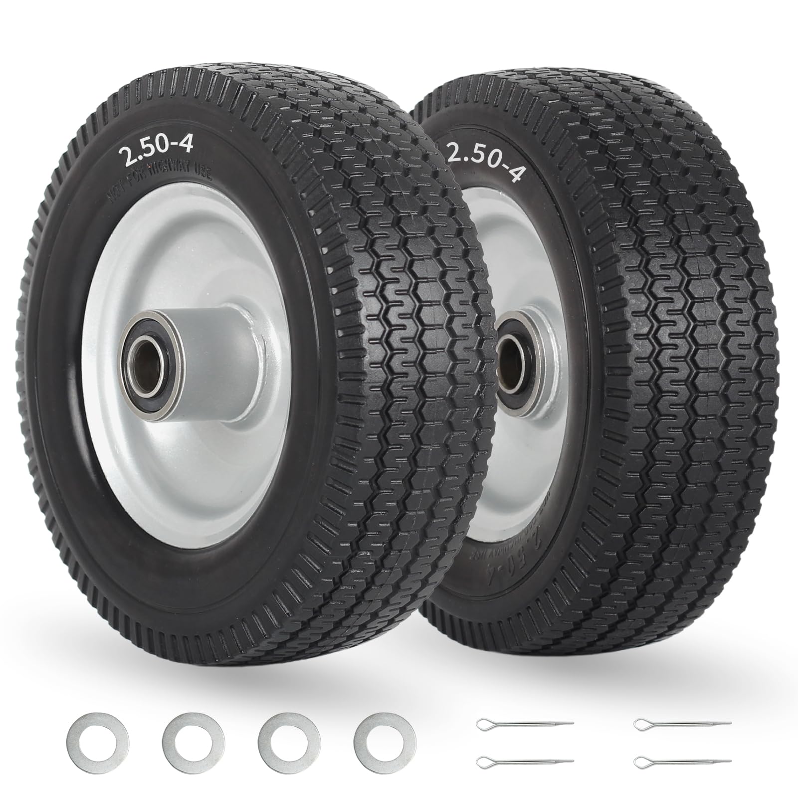 GICOOL 8-Inch Flat-free Tire, 2.50-4 Solid Tire and Wheel, 5/8" Bearings, 2.2" Offset Hub for Hand Truck Garden Wagon Trolley Dolly Replacement, 2 Pack