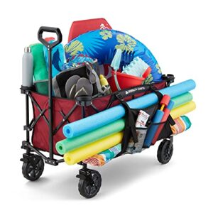 Gorilla Carts 7 Cubic Feet Collapsible Folding Outdoor Utility Sports Beach Wagon, with 150 Pound Capacity, Oversized Bed, & Cup Holder, Red