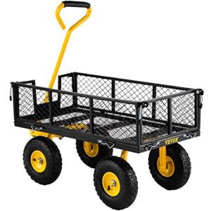 VEVOR Steel Garden Cart, Heavy Duty 900 lbs Capacity, with Removable Mesh Sides to Convert into Flatbed, Utility Metal Wagon with 180° Rotating Handle and 10 in Tires, Perfect for Garden, Farm, Yard