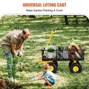 VEVOR Steel Garden Cart, Heavy Duty 900 lbs Capacity, with Removable Mesh Sides to Convert into Flatbed, Utility Metal Wagon with 180° Rotating Handle and 10 in Tires, Perfect for Garden, Farm, Yard