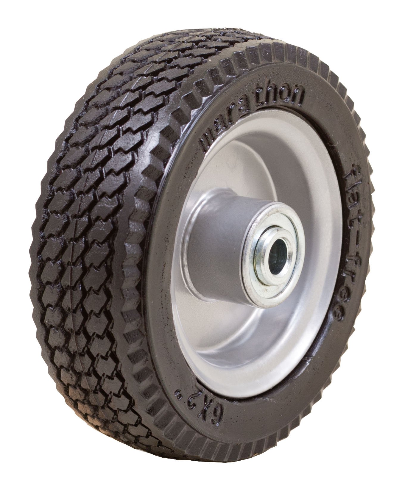 Marathon 6x2" Flat Free, Hand Truck / All Purpose Utility Tire on Wheel, 2.375" Centered Hub, 1/2" Bearings