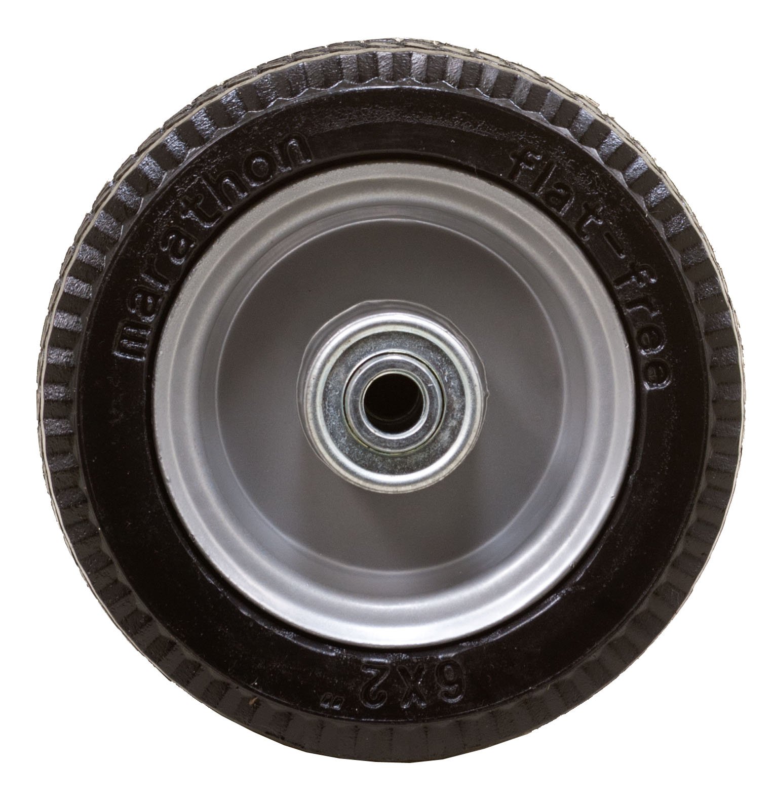 Marathon 6x2" Flat Free, Hand Truck / All Purpose Utility Tire on Wheel, 2.375" Centered Hub, 1/2" Bearings