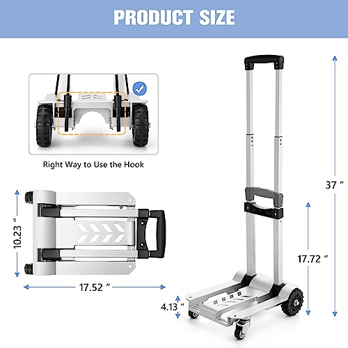 KEDSUM Foldable Aluminum Panel Hand Truck, Portable 270 lbs Lightweight Utility Cart for Travel, Shopping, Office Use